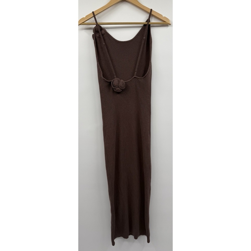 LPA REVOLVE Dara Midi Dress Bodycon Ribbed SZ M Rosette Adjustable Strap Stretch - Picture 6 of 12